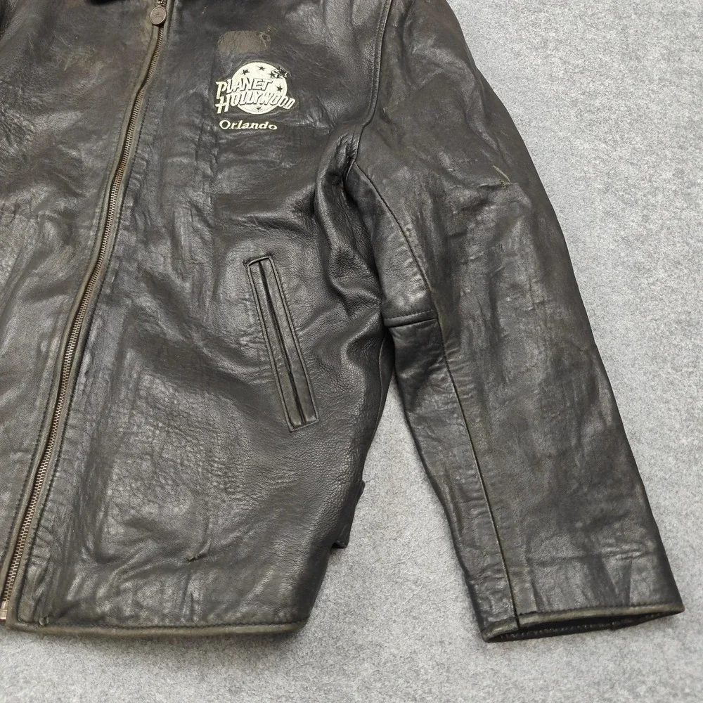 Vintage Planet Hollywood Jacket Mens‎ Medium Black Leather Orlando Back Logo